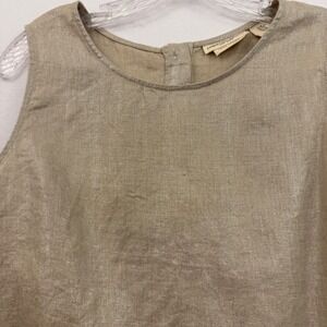 Christian Siriano New York Tank Top Womens M Gold Metallic 100% Linen Tie Front